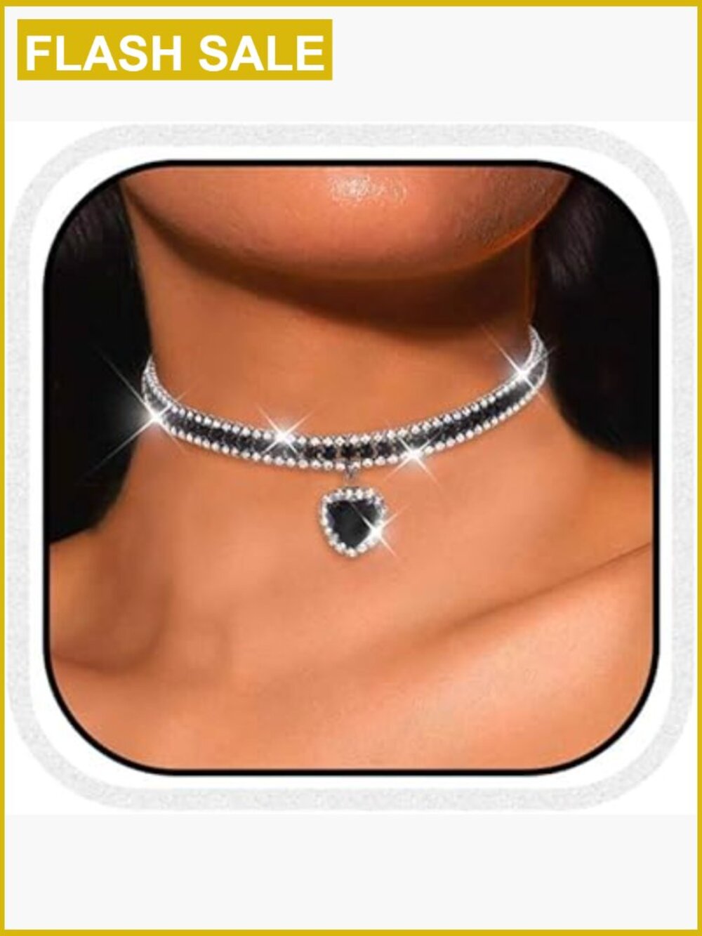 Rhinestone Choker Necklace Heart Pendant Crystal Prom Chain Jewelry
